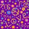 Hippie violet wallpaper with colorful flowers and love lettering