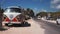 Hippie Volkswagen kombi Vintage car parked on the beach