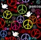 Hippie wallpaper with peace symbol and doves