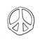 Hippies colorful symbol of peace. Outline. Sign of pacifism and freedom. Community of people against war. Vector illustration.