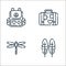 hippies line icons. linear set. quality vector line set such as bird feather, dragonfly, travel bag