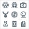 Hippies line icons. linear set. quality vector line set such as handbag, rug, lava lamp, tree, ying yang, necklace, suitcase,