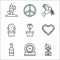 Hippies line icons. linear set. quality vector line set such as hippie, music, beer, love, flower pot, cactus, dove, peace