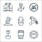 Hippies line icons. linear set. quality vector line set such as sun, conga, flower pot, dove, cactus, beach, stop, microphone