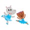 Hippo and bear, puppy and kitten characters dancing ballet together
