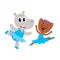 Hippo and bear, puppy and kitten characters dancing ballet together