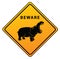 Hippo Beware Yellow Sign Board Illustration Design