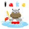 Hippo cartoon bath time with a little fish