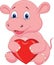 Hippo cartoon holding red heart