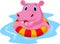 Hippo cartoon on an inflatable circle in the pool