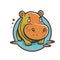 Hippo character logo mascot wild animal hippopotamus in vector cartoon