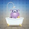 Hippo with diving mask on bath