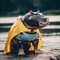 A hippo dressed in a batman costume. AI generative image.