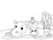 Hippo family. Animals cartoon. Coloring page outline of cartoon. Vector illustration, coloring book for kids.