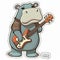 hippo guitar playing sticker humanized characters funny vector artistic and delicate minimalist hand drawn doodle