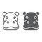 Hippo line and glyph icon, animal, hippopotamus