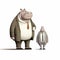 Hippo Man: A Detailed Character Illustration In Minimalist Style