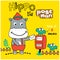 Hippo the postman funny animal cartoon