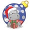 Hippo in a Santa hat