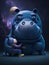 Hippo in space with little boy