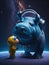 Hippo in space with little boy