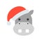 Hippo wearing santa hat flat icon design