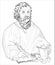 Hippocrates 460-370 BC portrait in line art illustration.hip