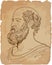 Hippocrates line art portrait, vector