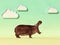 Hippopotamus on a conceptual studio background with clouds