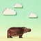 Hippopotamus on a conceptual studio background with clouds