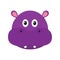Hippopotamus head face. Cute cartoon character hippo with tooth.