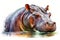 Hippopotamus watercolor predator animals wildlife, Watercolor Painting Artwork.