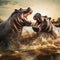 Hippos Fighting in Africa