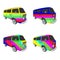 Hippy bus with rainbow aerography vector drawing