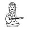 Hippy woman playing guitar character