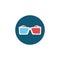 Hipster 3d anaglyph red and blue cinema glass icon in circle. Flat retro illustration