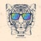 Hipster animal dog. Hand drawing Muzzle of animal tiger