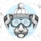Hipster animal dog in winter hat and snowboard goggles. Hand drawing Muzzle of dog