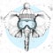 Hipster animal elephant in winter hat and snowboard goggles. Hand drawing Muzzle of elephant