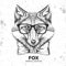 Hipster animal fox. Hand drawing Muzzle of animal fox