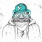 Hipster animal frog dressed in cap like rapper. Hand drawing Muzzle of frog