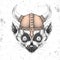 Hipster animal lemur wearing a viking helmet. Hand drawing Muzzle of lemur