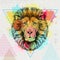 Hipster animal lion on artistic polygon watercolor background