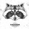 Hipster animal raccoon. Hand drawing Muzzle of animal raccoon