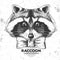 Hipster animal raccoon. Hand drawing Muzzle of animal raccoon