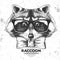 Hipster animal raccoon. Hand drawing Muzzle of animal raccoon