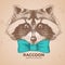 Hipster animal raccoon. Hand drawing Muzzle of raccoon