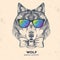 Hipster animal wolf. Hand drawing Muzzle of wolf