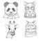 Hipster animals. Fashion adult illustrations wild animals in various clothes vector hand drawn sketches