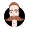 Hipster barbershop cartoon man with moustache and stylish haircuts. Movember.